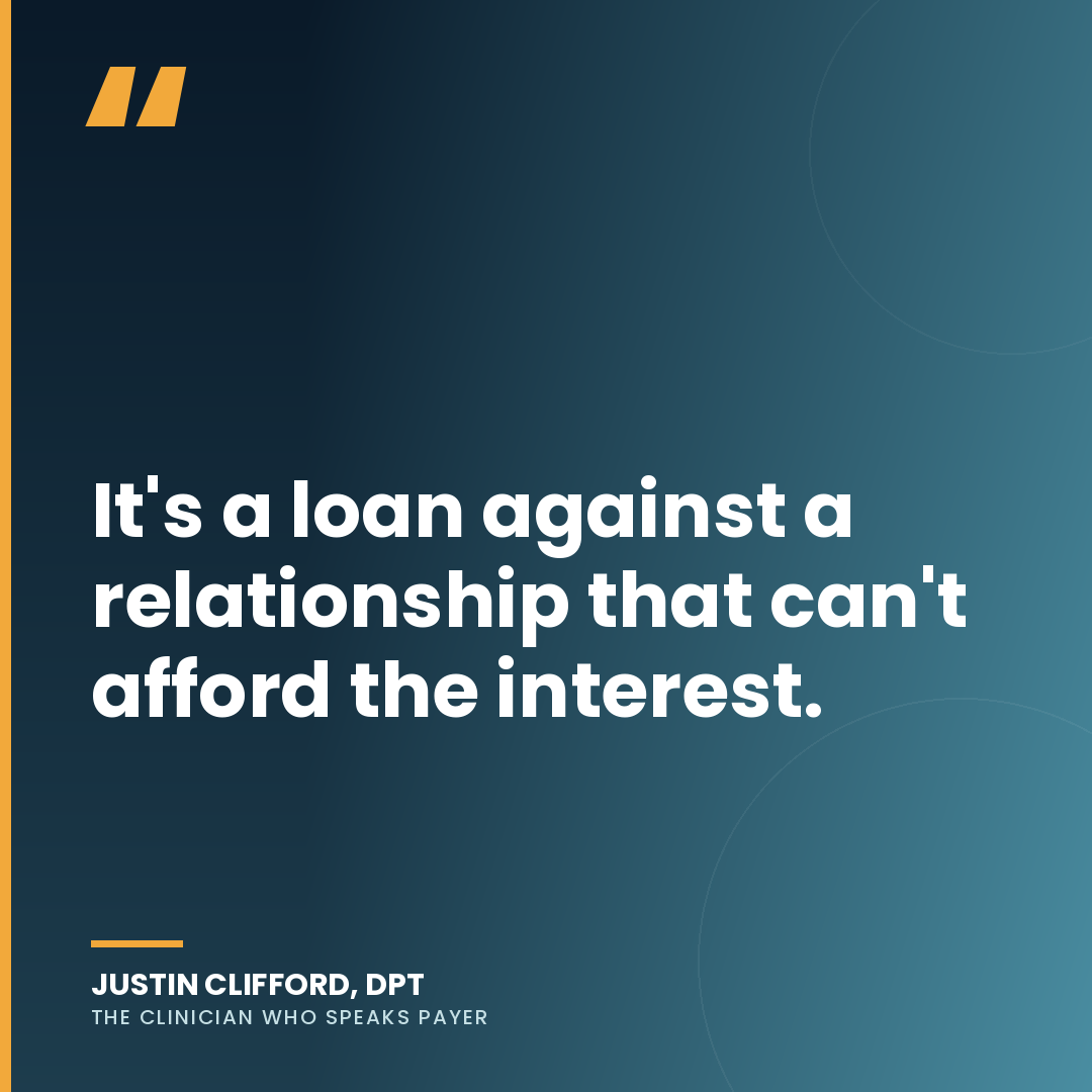Quote card: "It's a loan against a relationship that can't afford the interest."